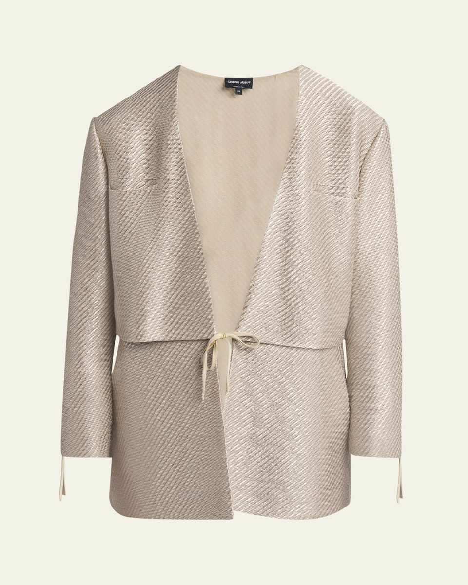 Shiny Raffia Jersey Jacquard Tie Jacket